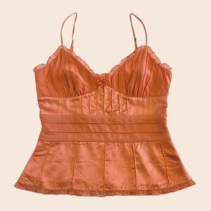 Banana Republic Peachy Pink Silk Satin Top with Ruffle Detailing Size 0